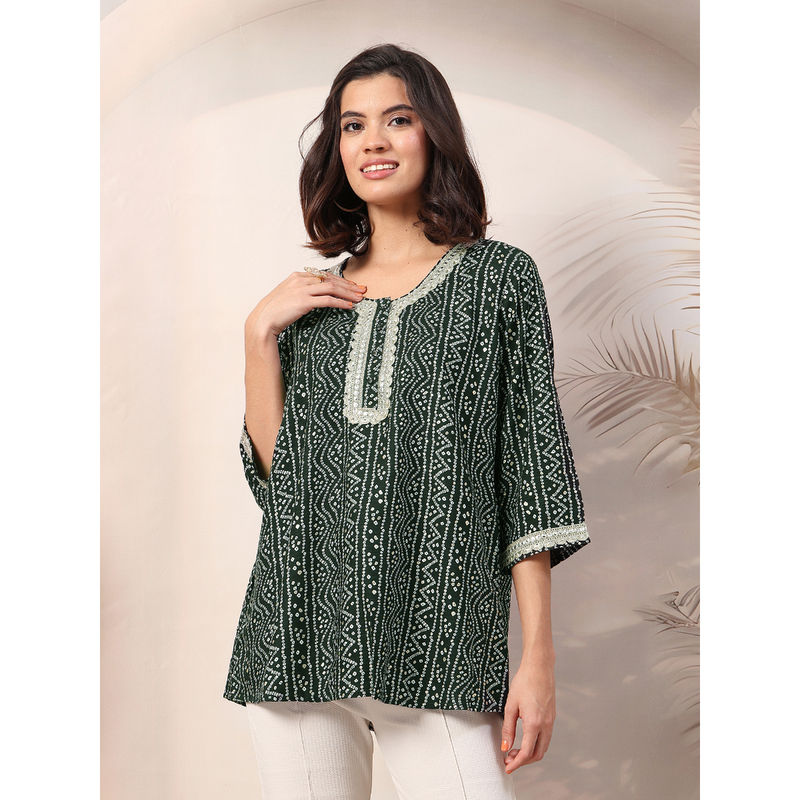 Zelena Women Rayon Green Printed Maternity Zipless Feeding Top (L)