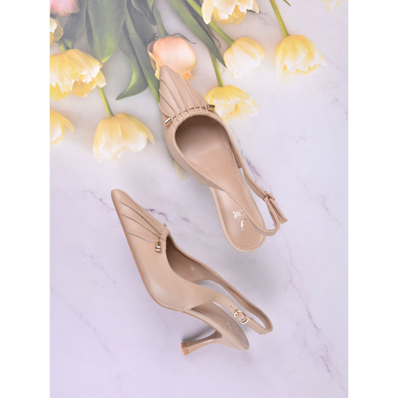 Jove Women Beige Solid Sandal Heels (EURO 39)