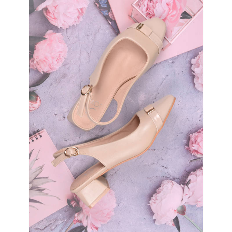 Jove Women Beige Solid Sandal Heels (EURO 39)