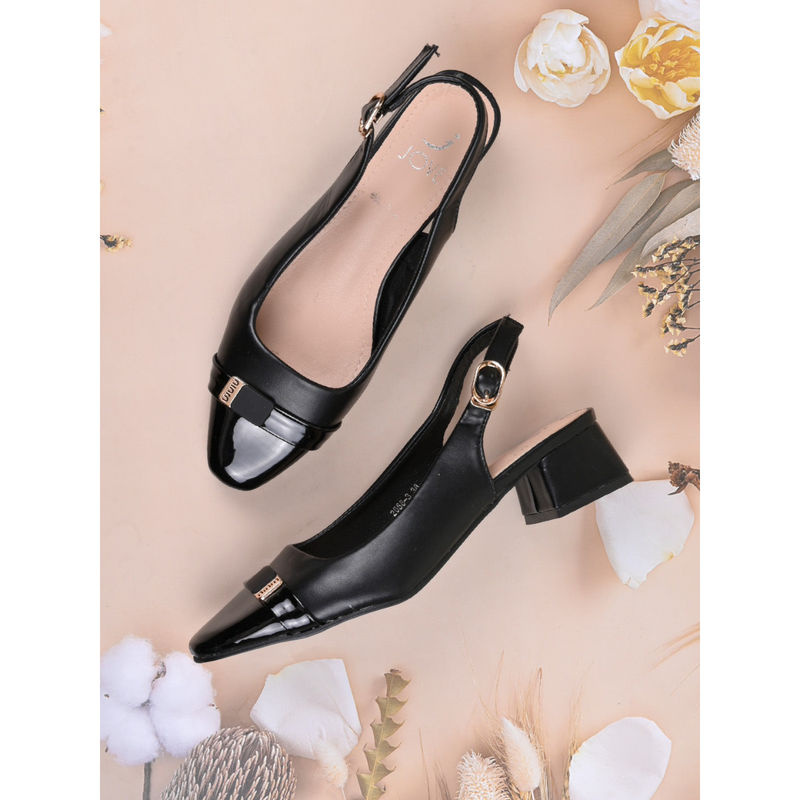 Jove Women Black Solid Sandal Heels (EURO 36)