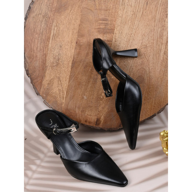Jove Women Black Solid Sandal Heels (EURO 40)