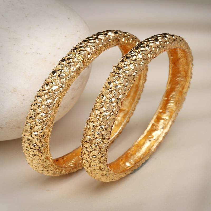 NVR Women Set of 2 Gold-Plated Handcrafted Traditional Bangles (2.8)