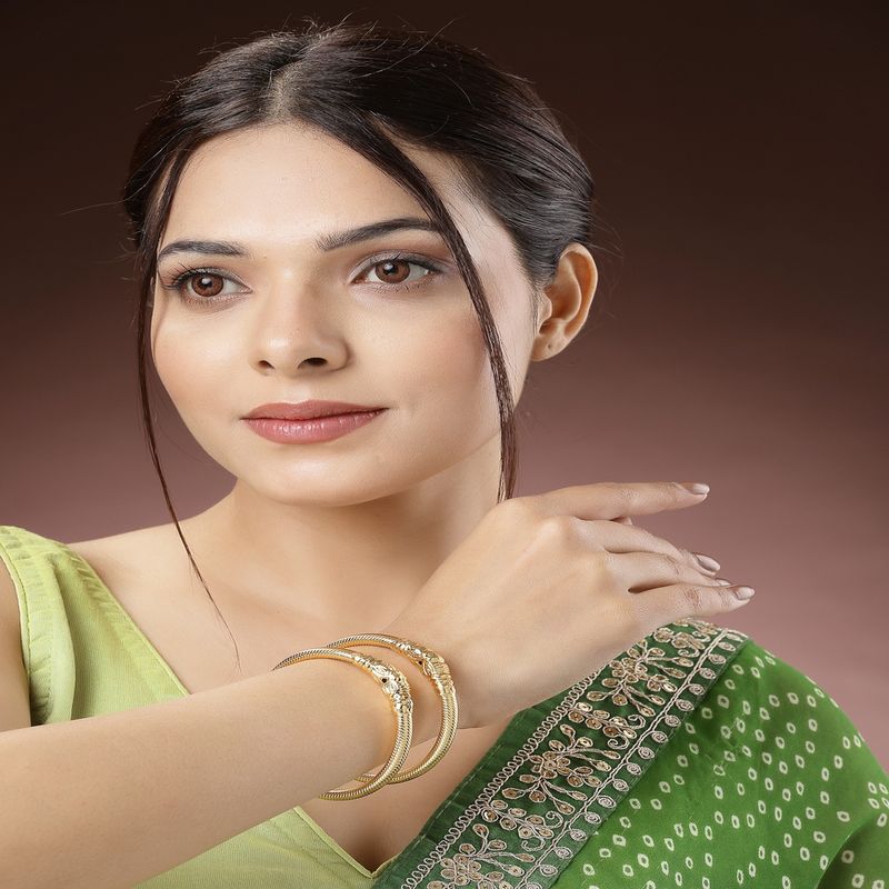 NVR Women Set of 2 Gold-Plated Handcrafted Traditional Bangles (2.8)