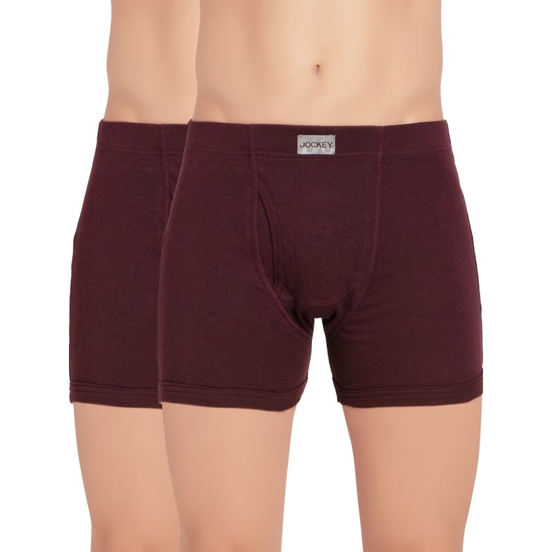 Jockey 8008 Men Cotton Boxer Brief with Ultrasoft Waistband - Maroon (Pack of 2) (L)