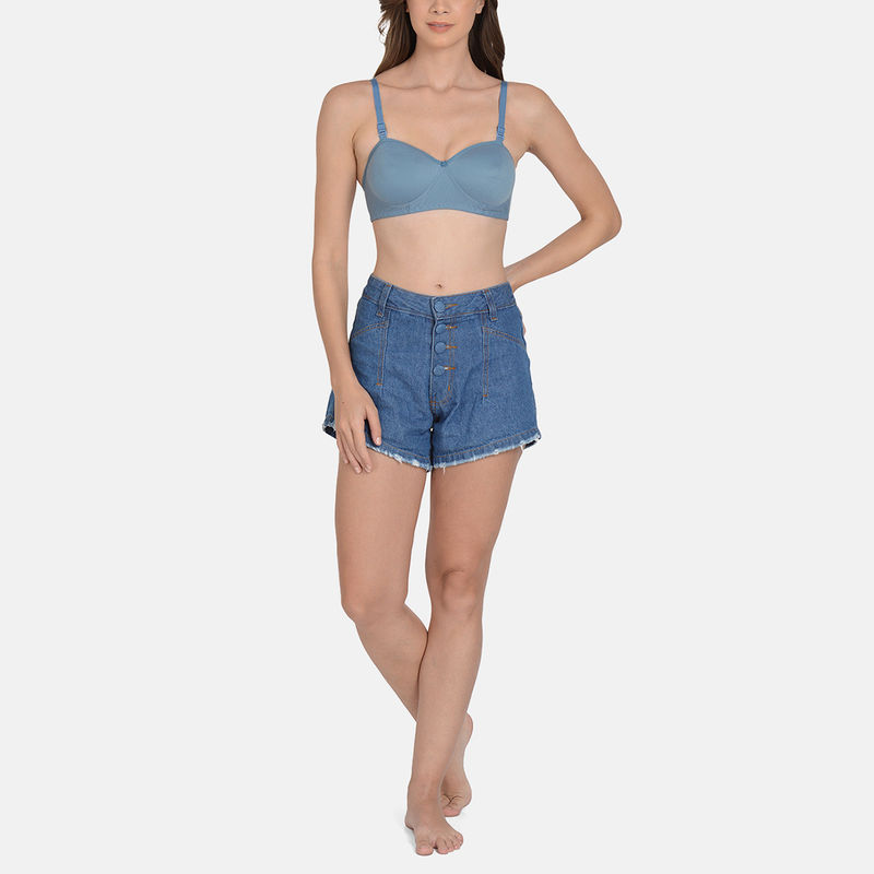 Mod & Shy Solid Lightly Padded Seamless Bra Blue (34B)