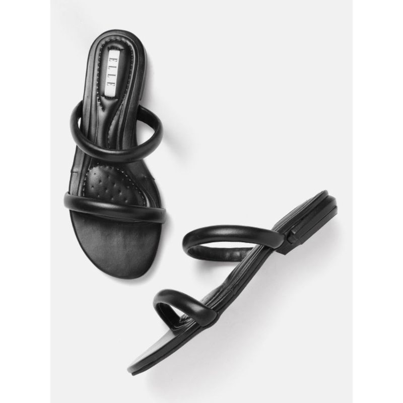 ELLE Black Slip On Round Toe Women Sandals (EURO 36)