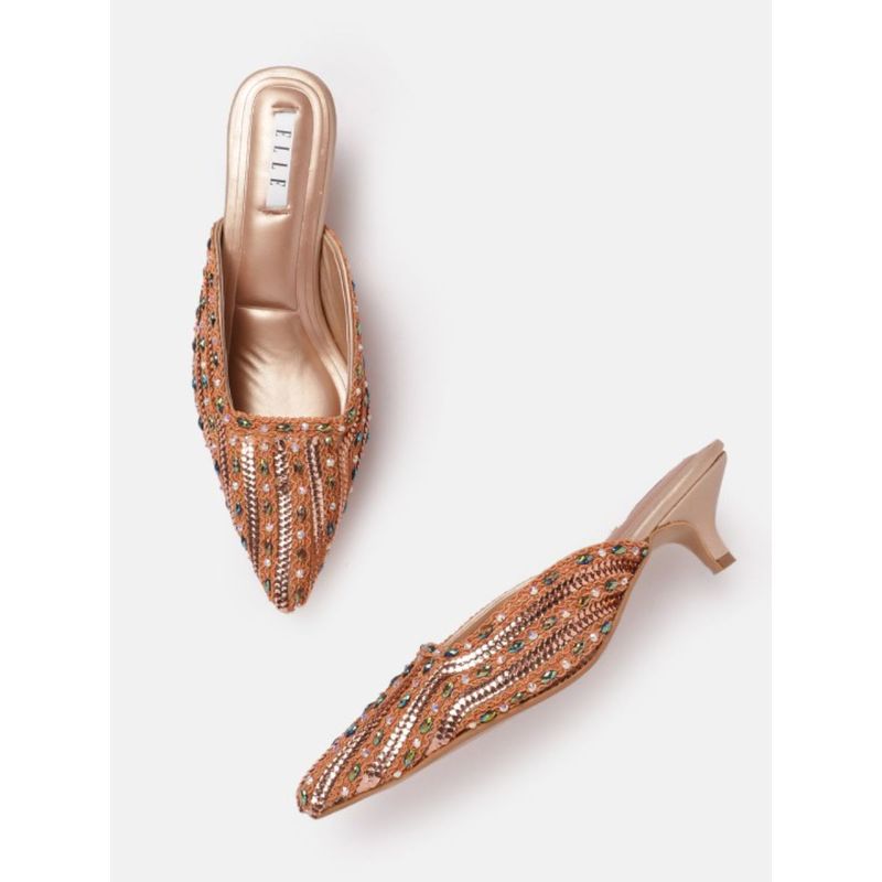 ELLE Rose Gold Slip On Pointed Toe Women Mules Heels (EURO 38)