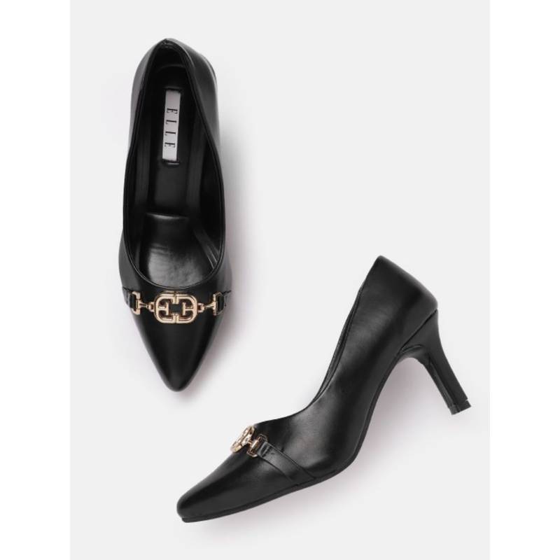 ELLE Black Slip On Pointed Toe Women Pump Heels (EURO 39)