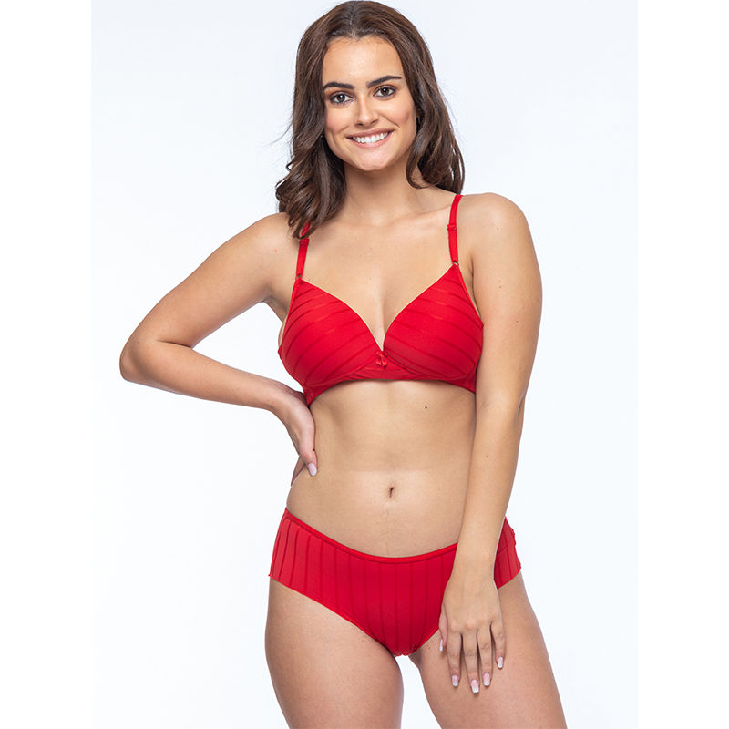 Curwish SBB-01R Beautiful Basics Red T-Shirt Bra-Underwear Set (34B)