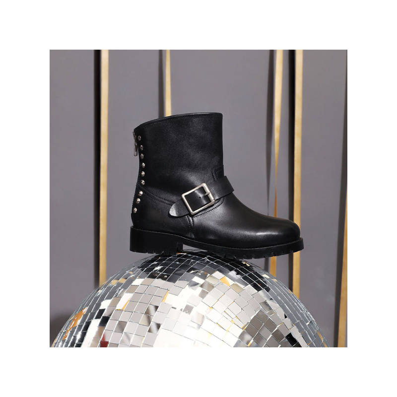 Saint G Womens Metal Studded Black Leather Ankle Boot. (EURO 36) (EURO 36)