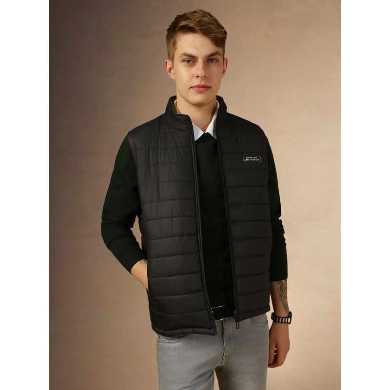 Dennis Lingo Sleeveless Mock Collar Solid Regular Fit Men Jackets (L)