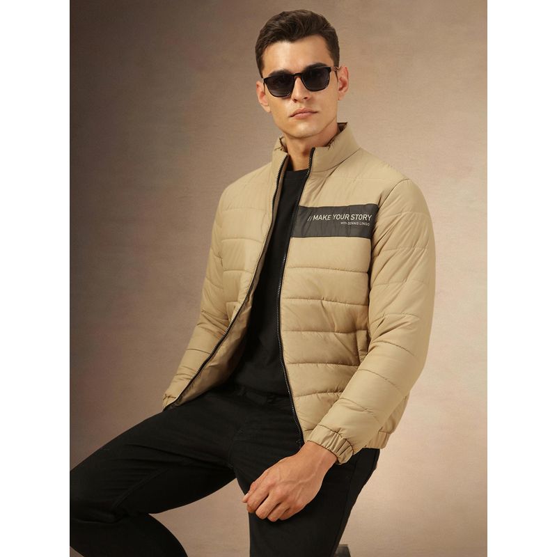 Dennis Lingo Men Regular Fit Ployseter Solid Mock Collar Padded Jacket (M)