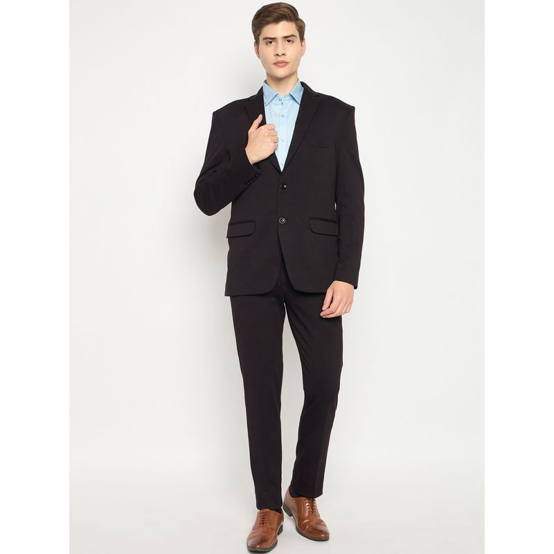 Club York Men Black Full Sleeve Solid Notched Lapel Suit Set (Set of 2) (S)