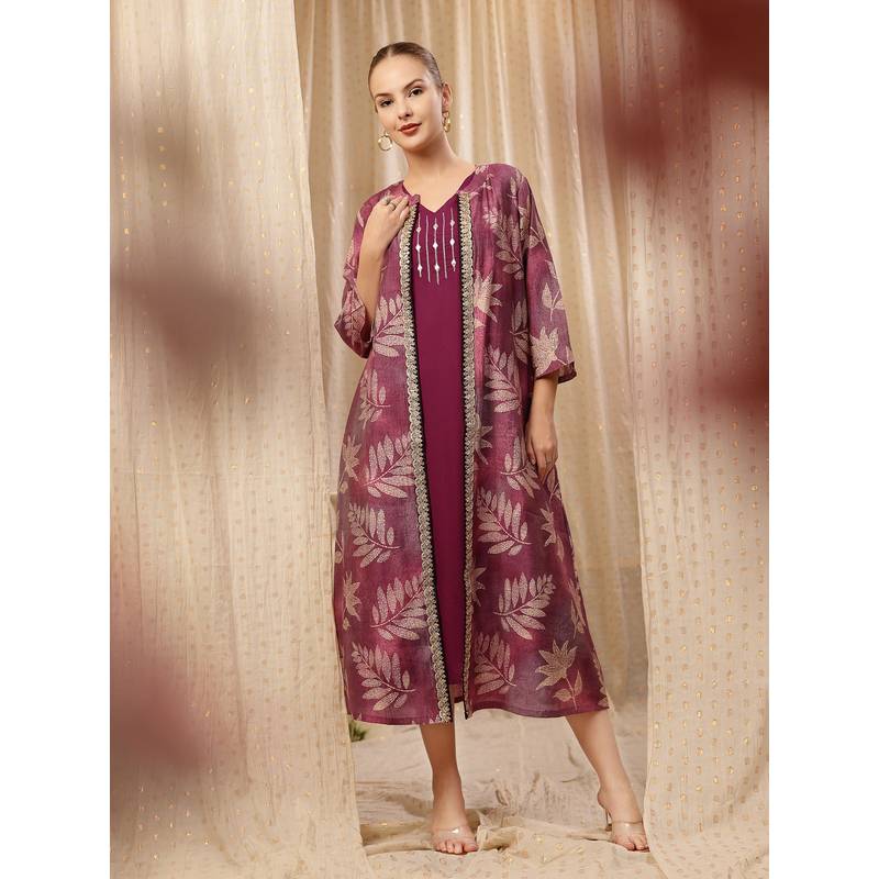 Zelena Maternity And Nursing Shrug & Dress - Feeding Zips, Postpartum Wear - Purple (L)