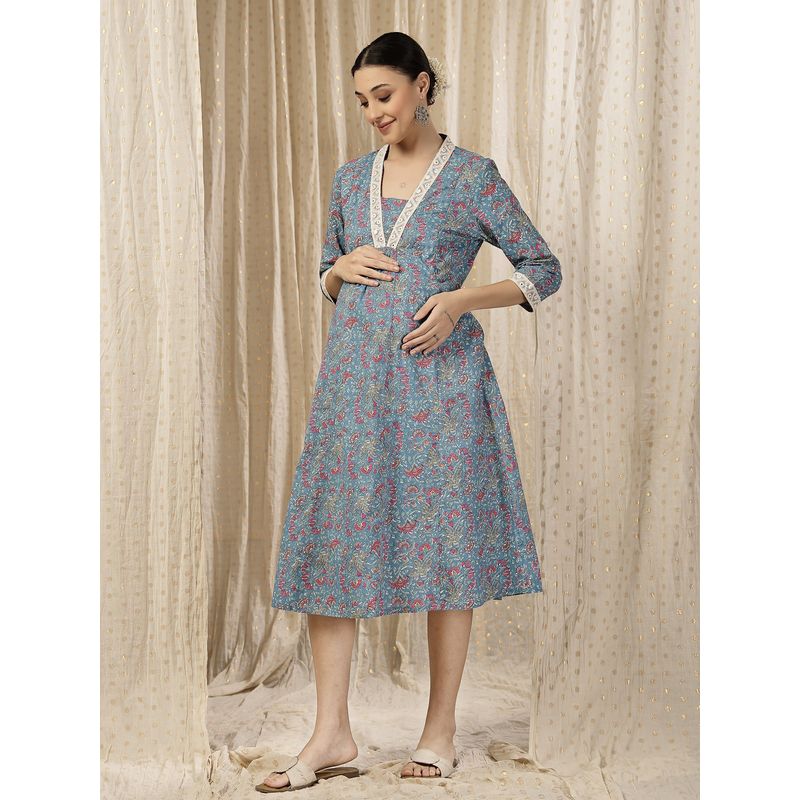 Zelena Zip Feeding Rayon Maternity Midi Dress (M)