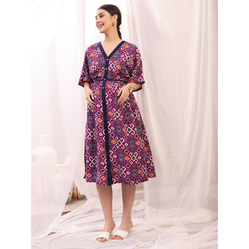Zelena Rayon Zipless Feeding Shirtdress - Maternity And Nursing Dress - Purple (M)