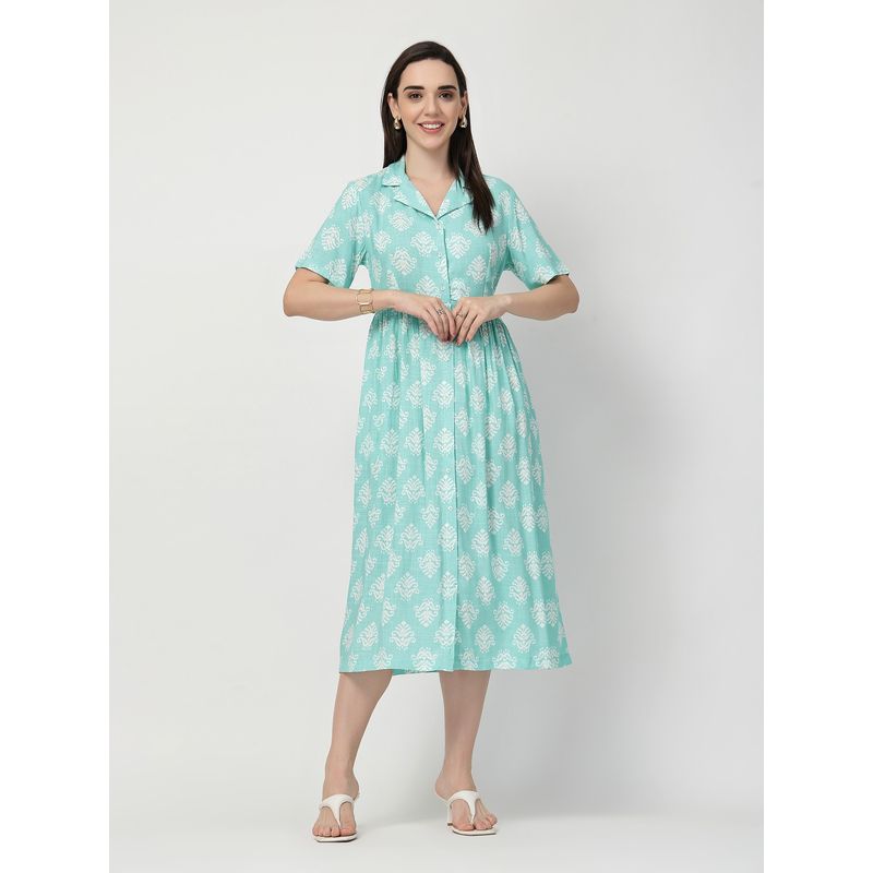Zelena Rayon Maternity Dress - Sea Green Print (XL)
