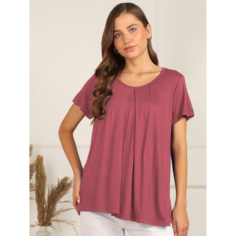 Zelena Maternity Zipless Feeding Top - Postpartum Wear With Pockets - Dusty Rose (2XL)