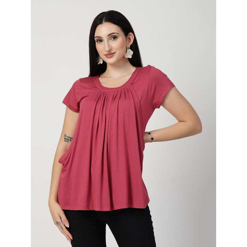 Zelena Cotton Maternity Zipless Feeding Top Extra Stretchable For Pregnant Women - Dusty Rose (L)