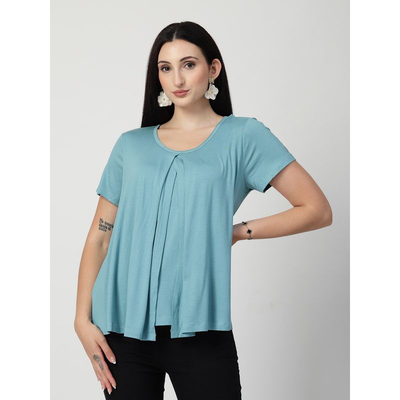Zelena Cotton Maternity Zipless Feeding Top For Nursing And Postpartum Women - Sea Green (M)