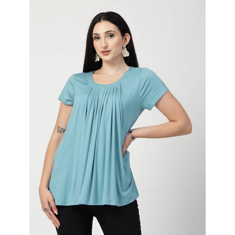 Zelena Cotton Maternity Zipless Feeding Top Extra Stretchable For Pregnant Women - Sea Green (XL)