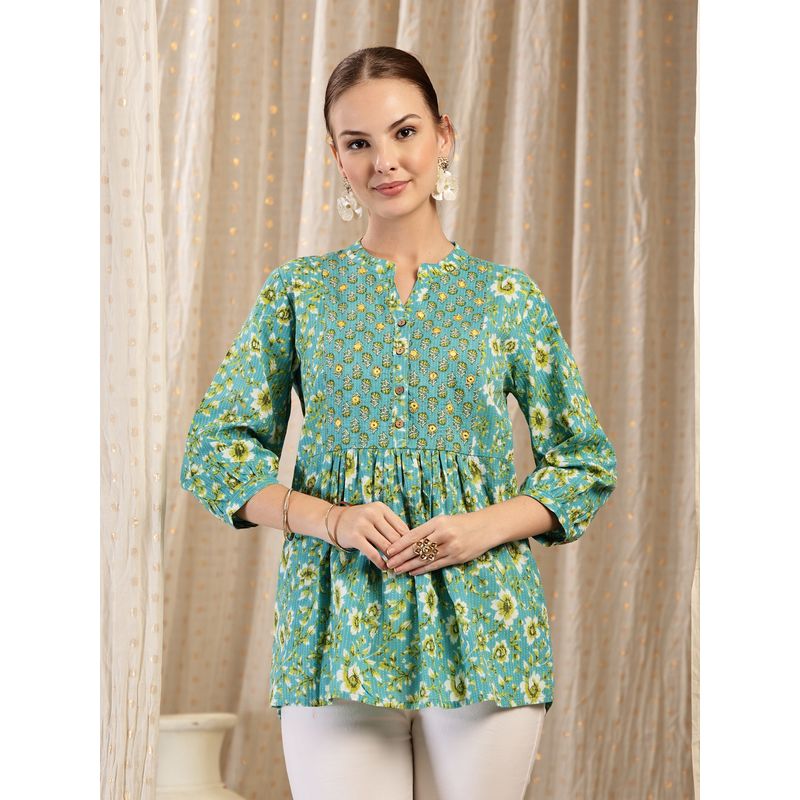 Zelena Cotton Maternity Peplum Top - Zipless Feeding With Pockets - Sea Green (M)