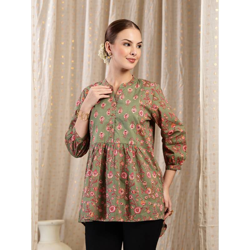Zelena Cotton Maternity Peplum Top - Zipless Feeding With Pockets - Sage (M)