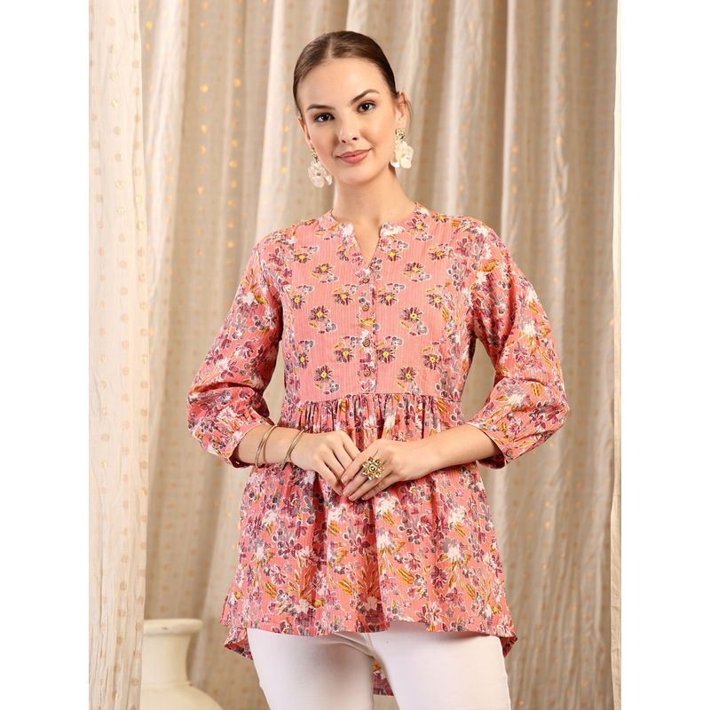 Zelena Cotton Maternity Peplum Top - Zipless Feeding With Pockets - Peach (M)