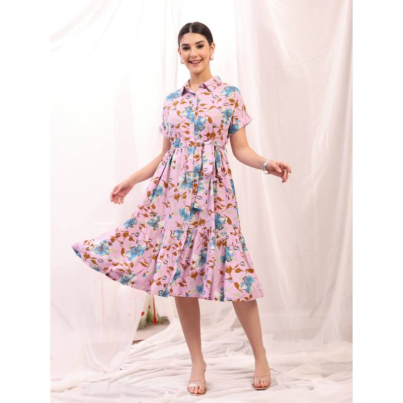Zelena Printed Rayon Maternity Dress - Pink Floral (M)