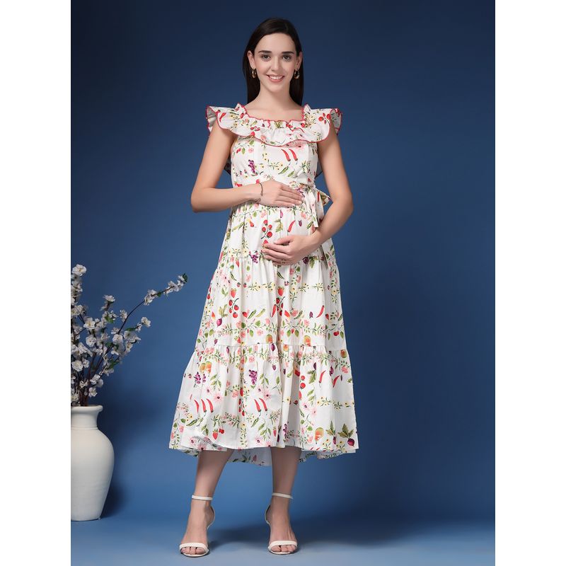 Zelena Cotton Maternity Feeding Dress - Multi (M)