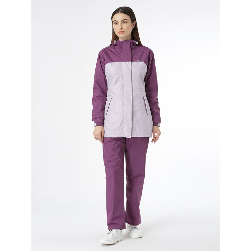 ZEEL Premium Colorblock Purple Women Rain Jacket with Pant (Set of 2) (L)