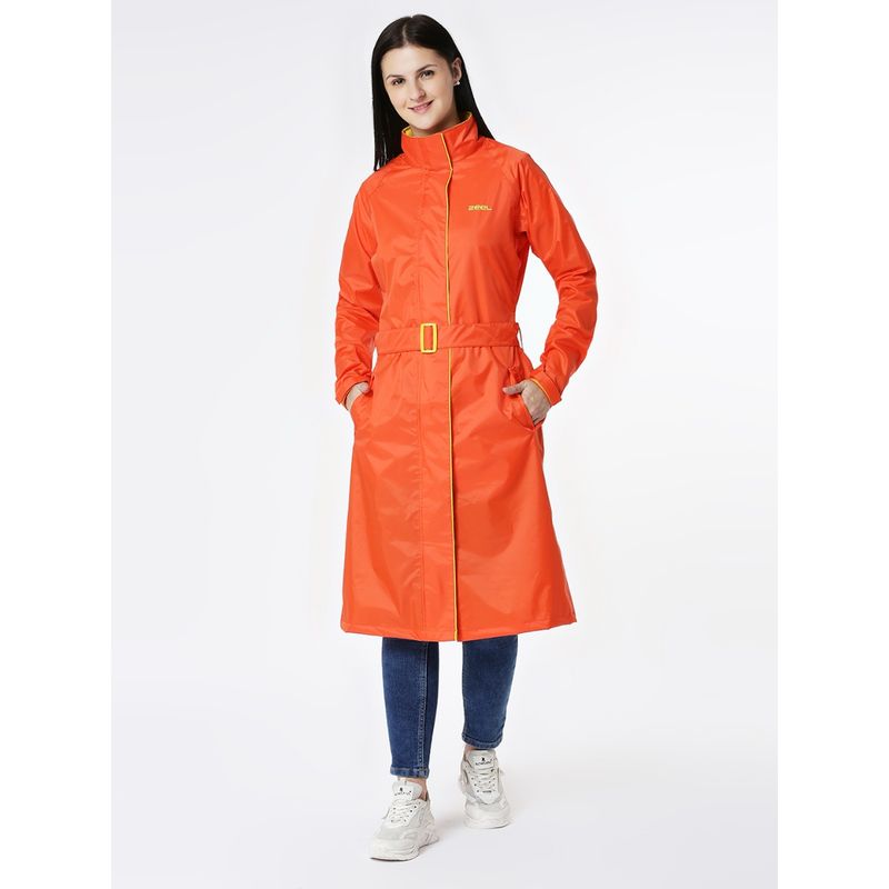 ZEEL Diva Orange Waterproof Trench Raincoat with Belt (Set of 2) (2XL)