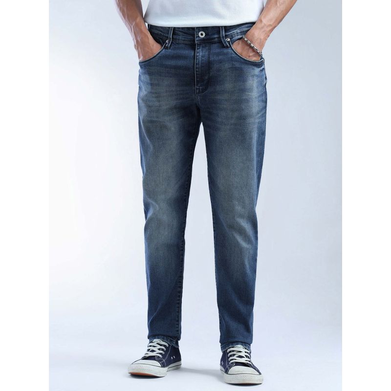 Flying Machine Slash Slim Straight Fit Whiskered Jeans-Blue (30)