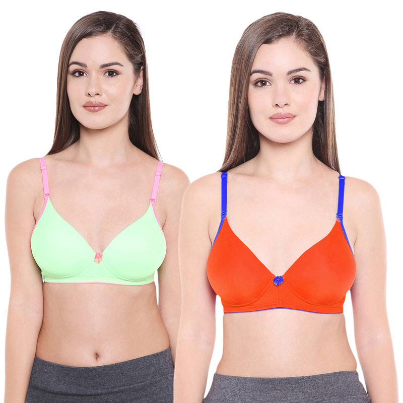 Bodycare Pack Of 2 Premium Padded Bra - Naughty Green & Orange (38B)