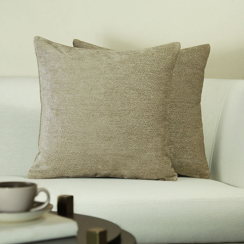 GM Pebble Beige Color Jacquard 2 Pieces Cushion Covers (16 x 16 inches)