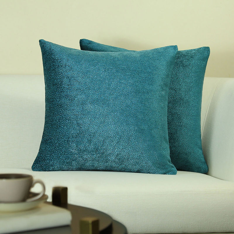 GM Pebble Turquoise Color Jacquard 2 Pieces Cushion Covers (16 x 16 inches)
