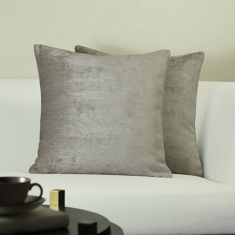 GM Herringbone Stone Color Jacquard 2 Pieces Cushion Covers (16 x 16 inches)