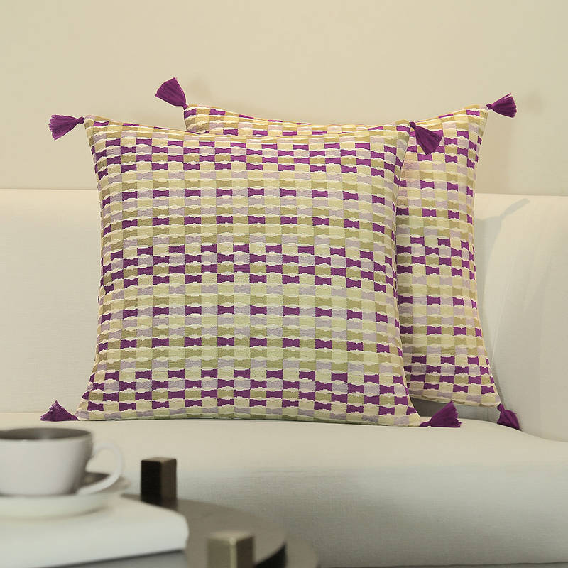 GM Tatami Iris Color Jacquard 2 Pieces Cushion Covers (16 x 16 inches)