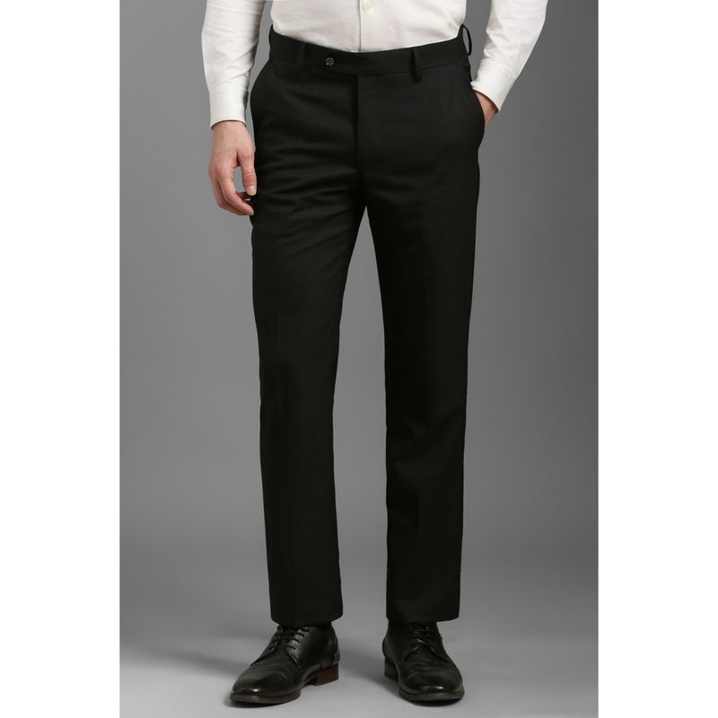 Louis Philippe Men Black Slim Fit Checks Flat Front Formal Trouser (32)