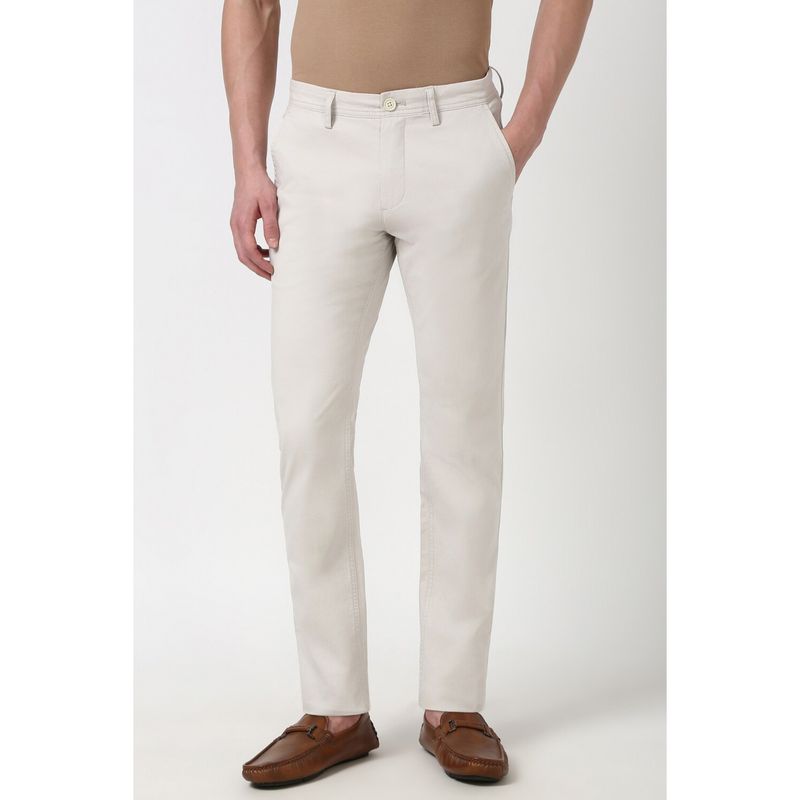 Peter England Men Off White Solid Slim Fit Trouser (32)