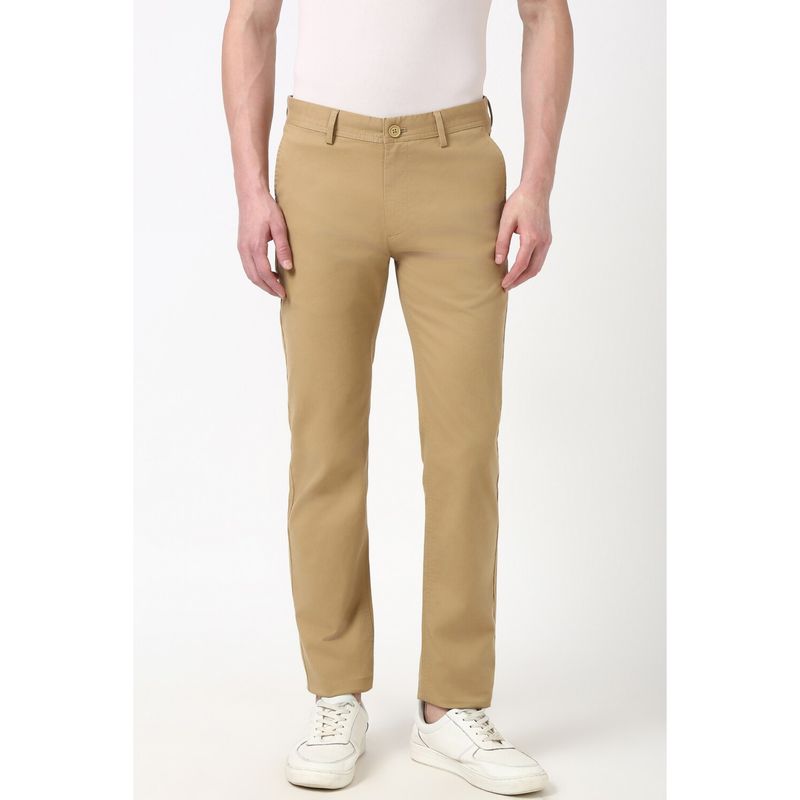 Peter England Men Khaki Solid Slim Fit Trouser (28)
