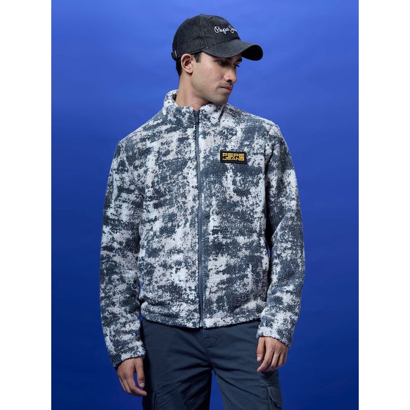 Pepe Jeans Black Abstract Print Full Sleeves Jacket (L)