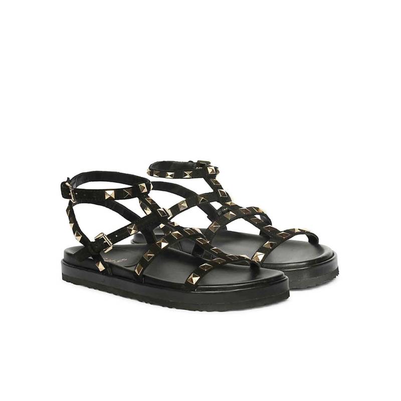Saint G Women Black Studded Leather Footbed Sandals (UK 3)