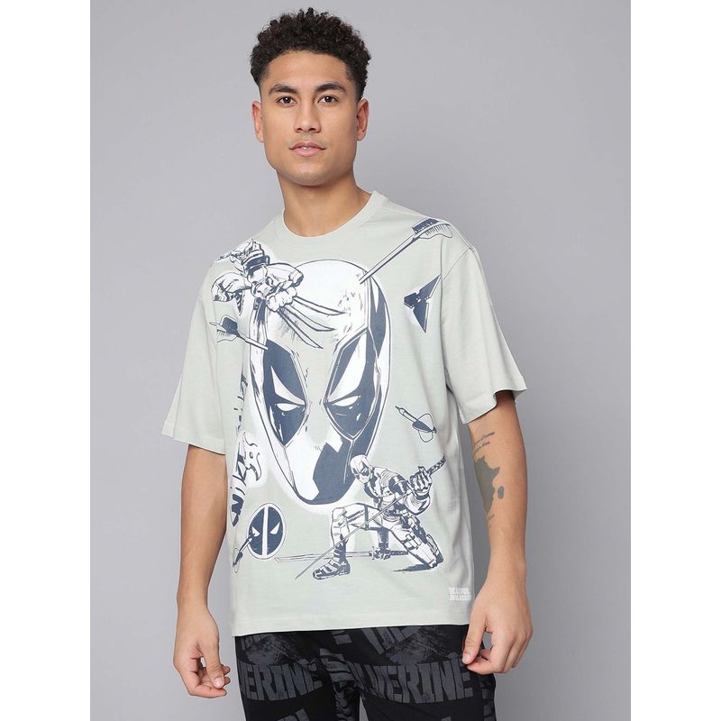 Free Authority Grey Deadpool and Wolverine Graphic Printed Oversized T-Shirt for Men (S)