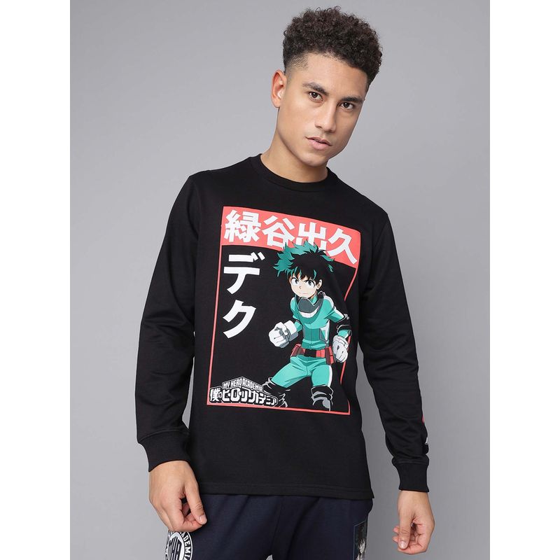 Free Authority Black My Hero Academia Graphic Printed T-Shirt for Men (S)