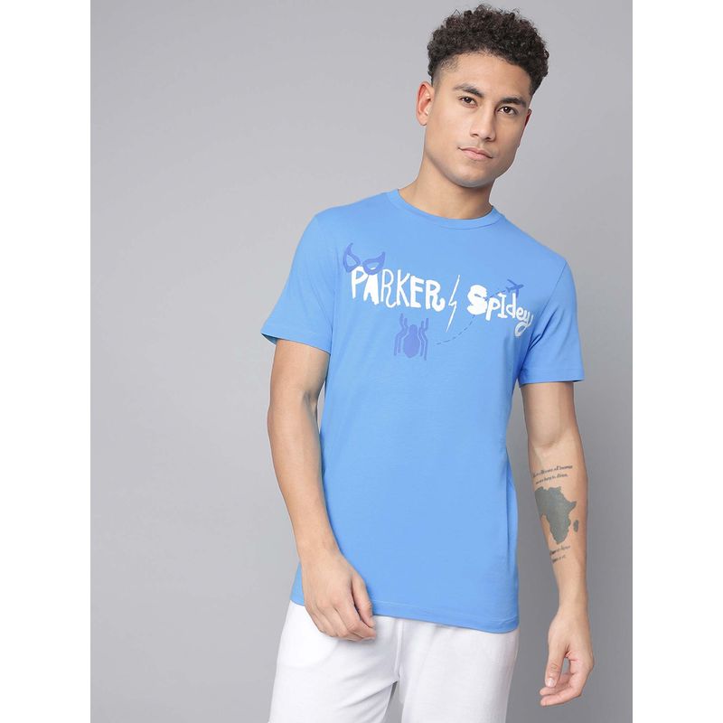 Free Authority Blue Spiderman Graphic Printed T-Shirt for Men (M)
