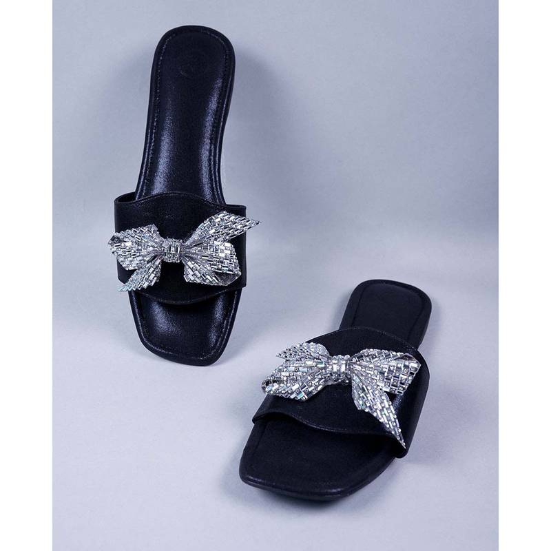 Sana K Luxurious Footwear Silver Sunshine Bow Flats (EURO 35)