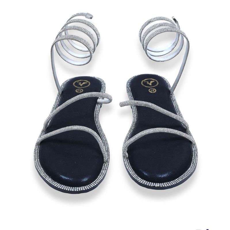 Sana K Luxurious Footwear Silver Spring with Black Pillow Walk Base Open Toe Flats (EURO 35)