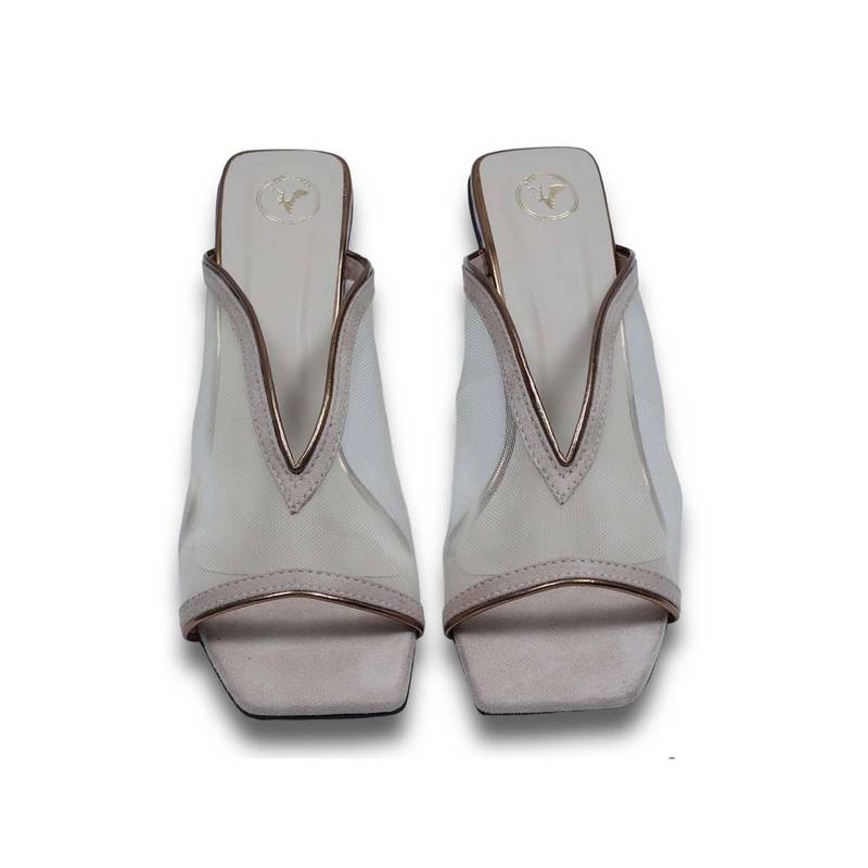Sana K Luxurious Footwear Brown Shark Net Slip On Heels (EURO 37)