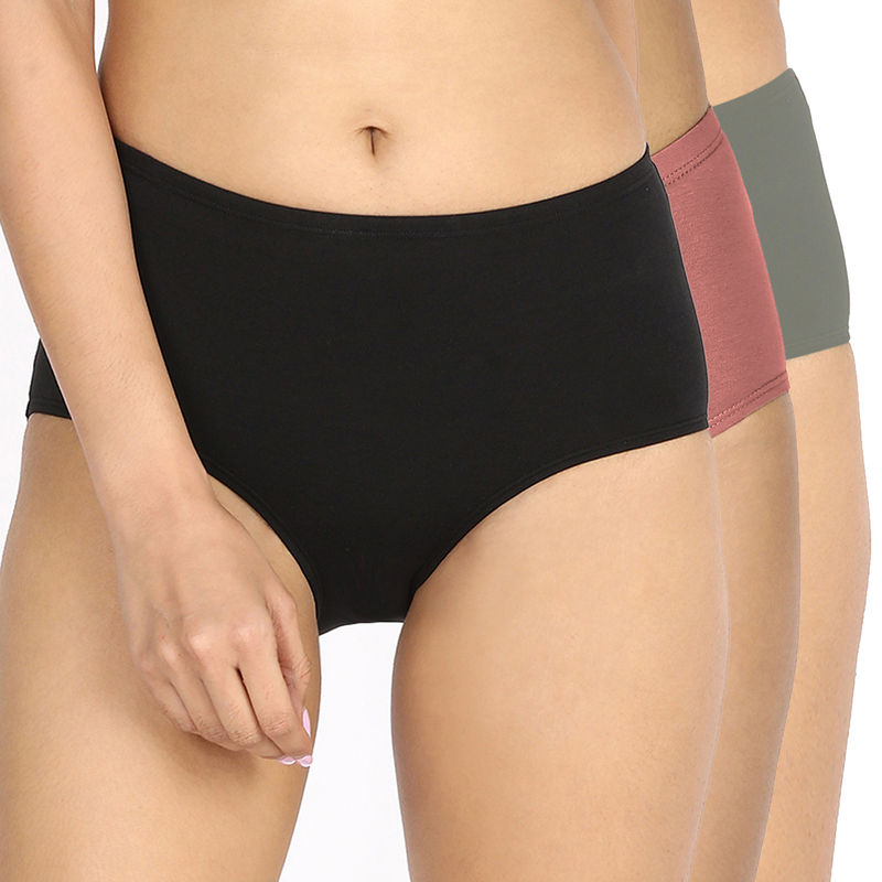 Nykd By Nykaa Pack Of 3 Cotton Full Brief with Anti odor-NYP104-Blck Betl Grn Wit Rose (L)